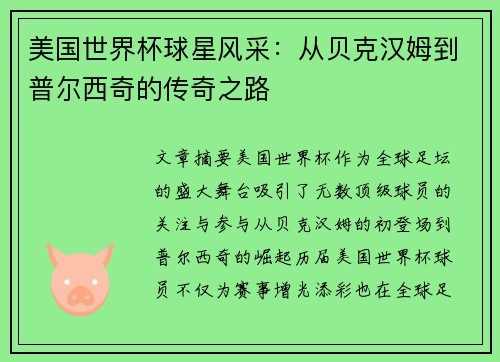 美国世界杯球星风采：从贝克汉姆到普尔西奇的传奇之路